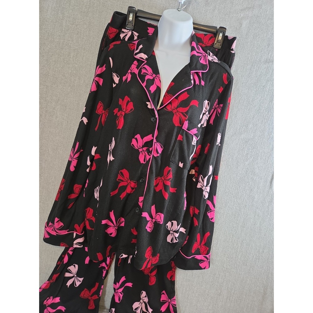 KATE SPADE XL Sleep Pajama Lounge Set Black Pink Red Bows Cottagecore Whimsy
